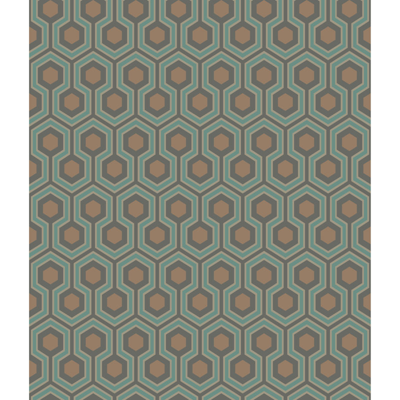 Hicks Hexagon Geometric Wallpaper Roll, Teal/Gold