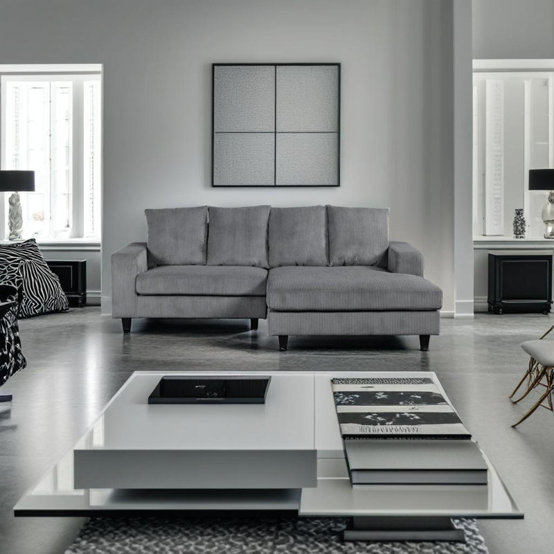 Ramona L Shaped Comfy Couch Catarina With Right Facing Chaise, Gray