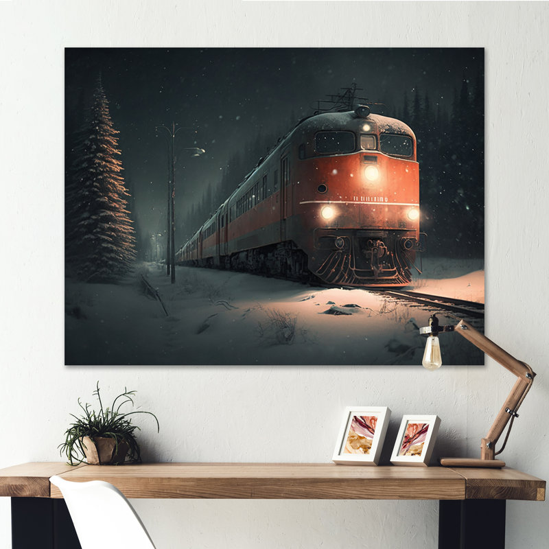 Train dans la tempête de neige - train de transport, impressions sur toile, H 30 po x l 40 po, Toile tendue