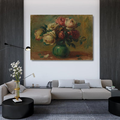 "Roses in a Vase" by  Pierre-Auguste Renoir - Gallery Wrap Canvas Wall Art