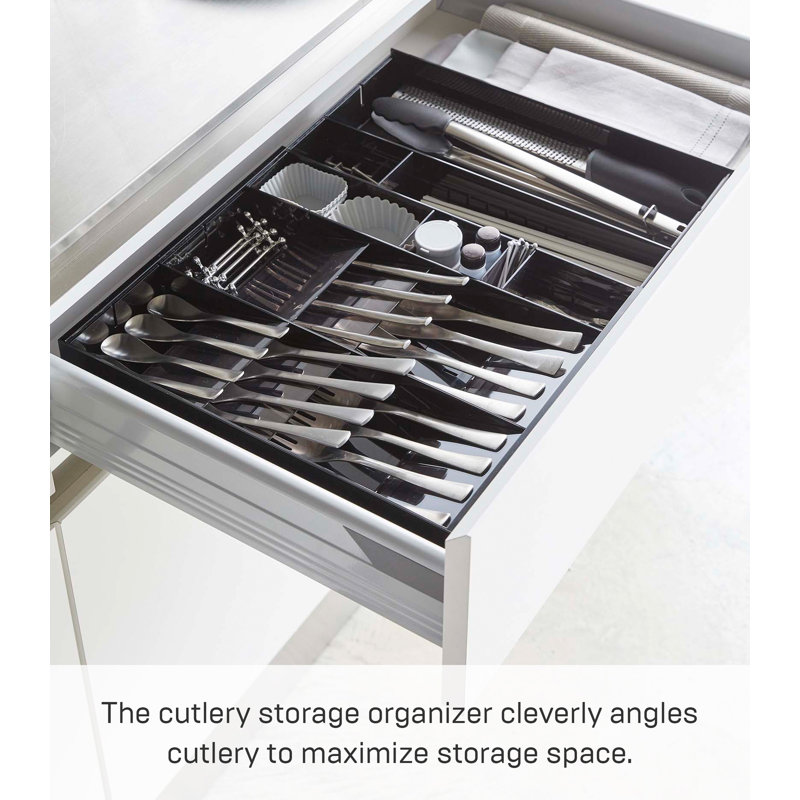 Yamazaki Home Tower Expandable Cutlery Tray - Black ABS Plastic
