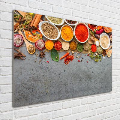 Glass Print Wall Art 100X70cm Image Printed On Glass Decorative Wall Picture Behind Toughened / Tempered Safety Real Glass For Kitchen & Living Room Theme:Mix Of Spices