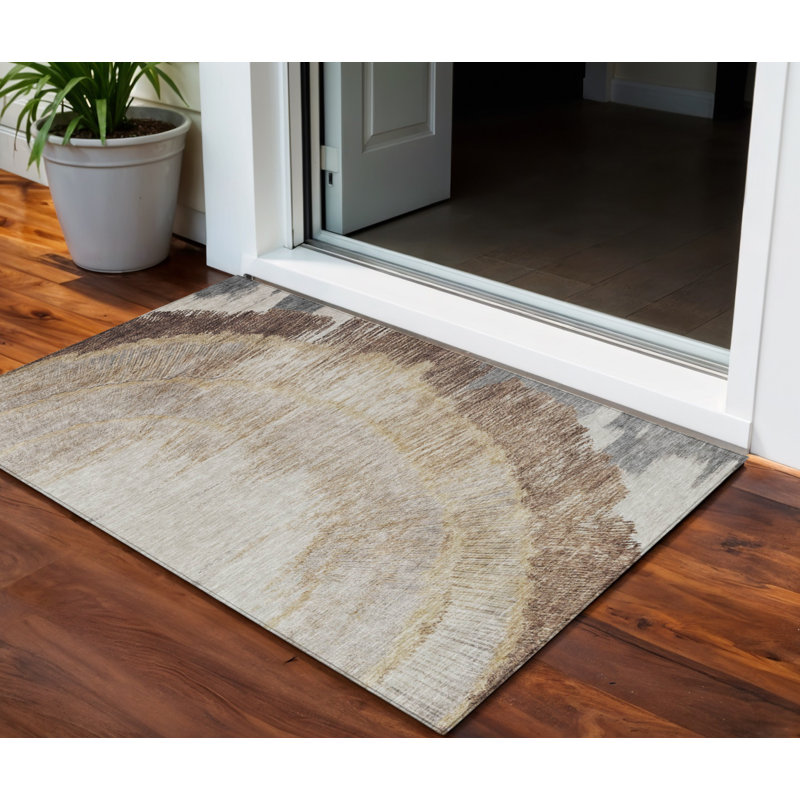 Tapis intérieur lavable abstrait beige et taupe 3 pi x 5 pi