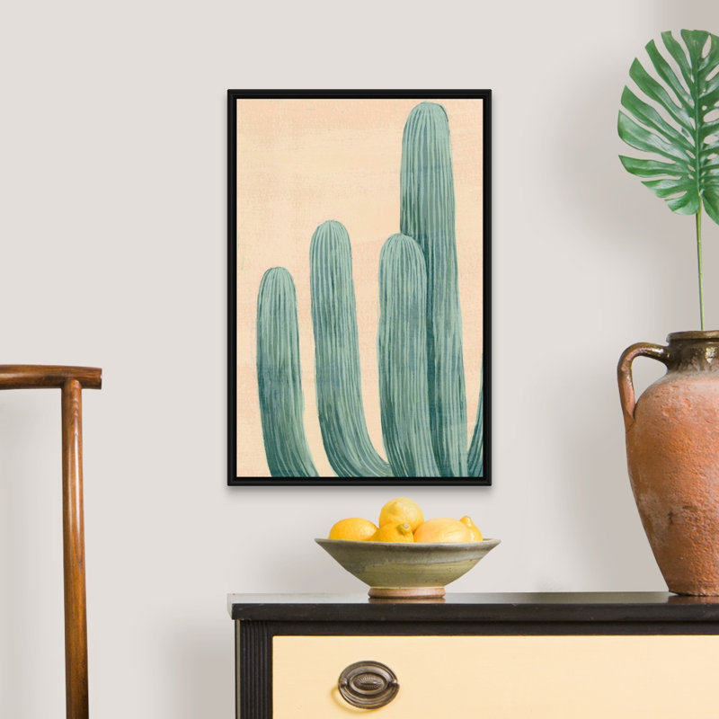 " Dusty Cacti I " Painting Print, 25.7" H x 17.7" W x 1.75" D, Black Floater Frame