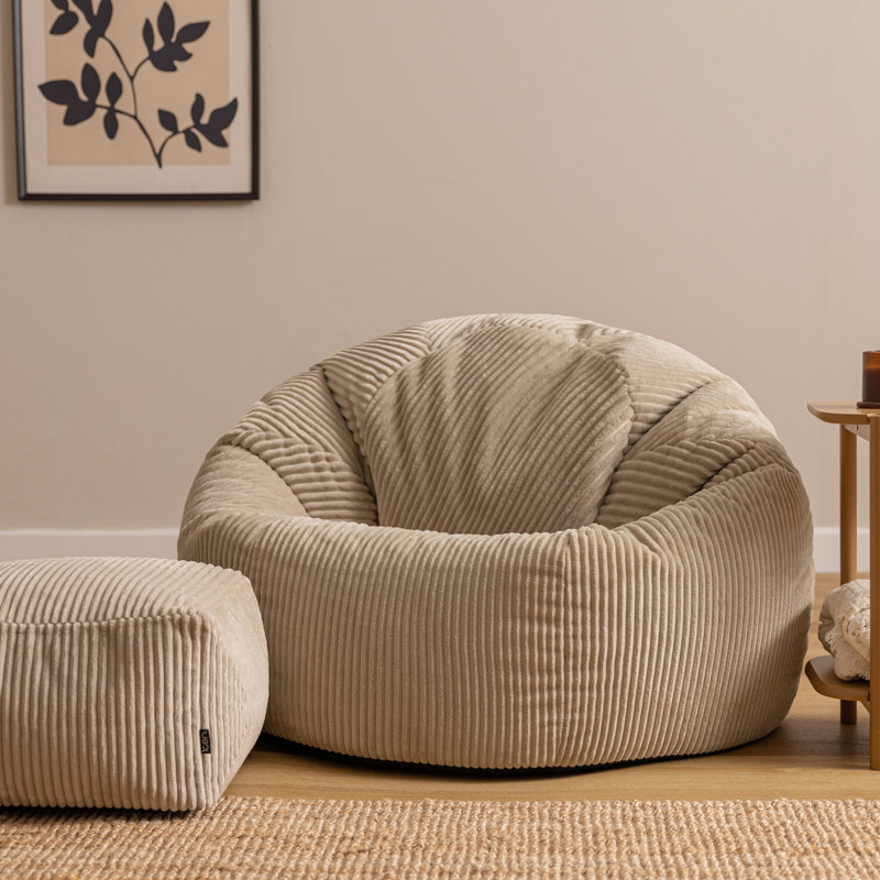icon Kingston Corduroy XL Classic Bean Bag and Footstool, Teal, Beige