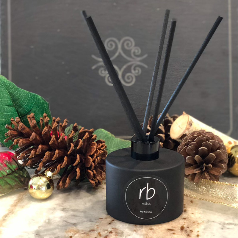 Reed Diffuser Set and Sticks, Scented, Peppermint and Eucalyptus, Black