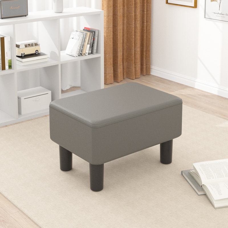 Petit repose-pieds en cuir avec repose-pieds, Gris