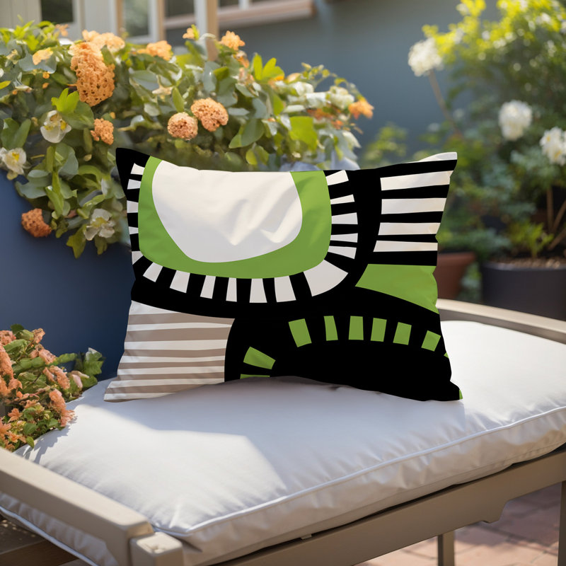 Coussin rectangulaire intérieur / extérieur Alika, H 18 po x l 25 po, Chartreuse / noir / blanc cassé