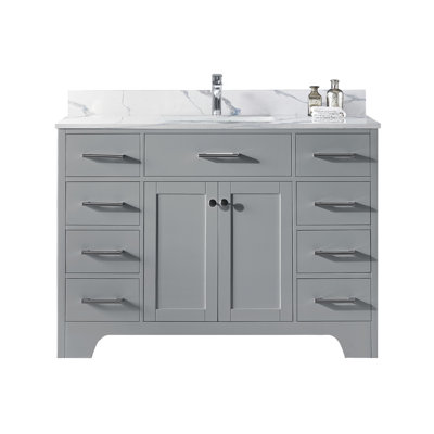 Clen 48 Inch Bath Vanity in Quartz Top with Faucet Hole with Basin