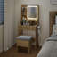 Dressing Table With Charging, Led Lighted Mirror Makeup Vanity With Storage Stool, Glass Tabletop-2114247861