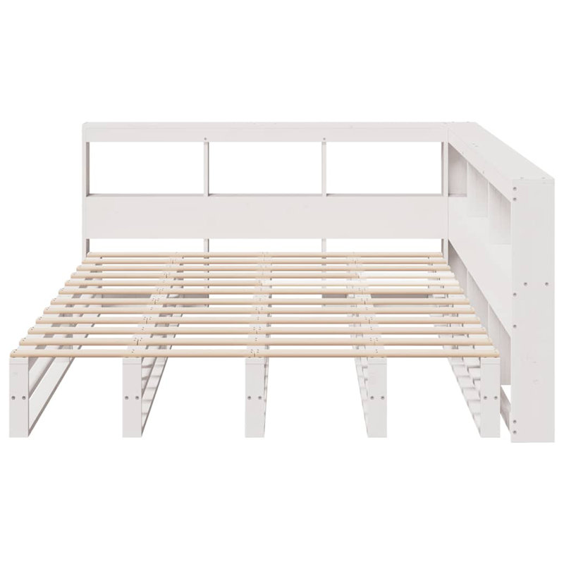 Vidaxl Solid Wood Bed with Shelf, White, Kingsize (5')