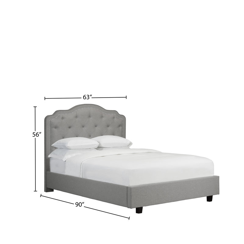 Lit plateforme en tissu d’ameublement Stoltz, Grand, Lin - Gris