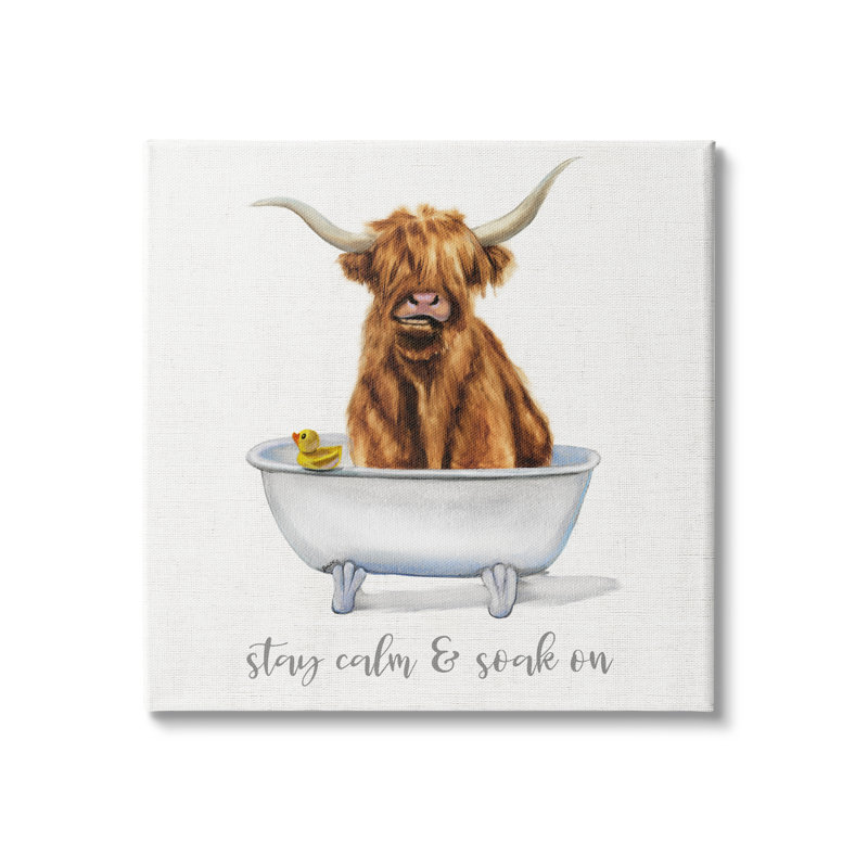 Baignoire Arya Highland, "Stay Calm Soak On" par Donna Brooks - Art textuel sur bois, H 36 po x l 36 po x P 1,5 po