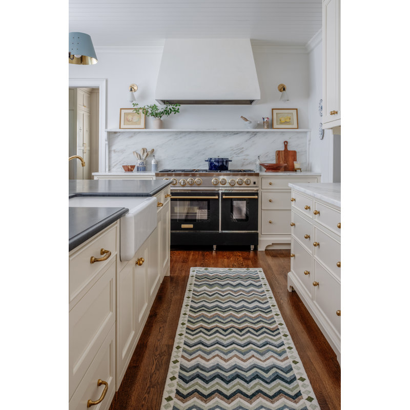 Erin Gates by Momeni Abbot Hand Tufted Wool Zig Zag Blue Area Rug 5' X 8', Rectangle 2' x 3'