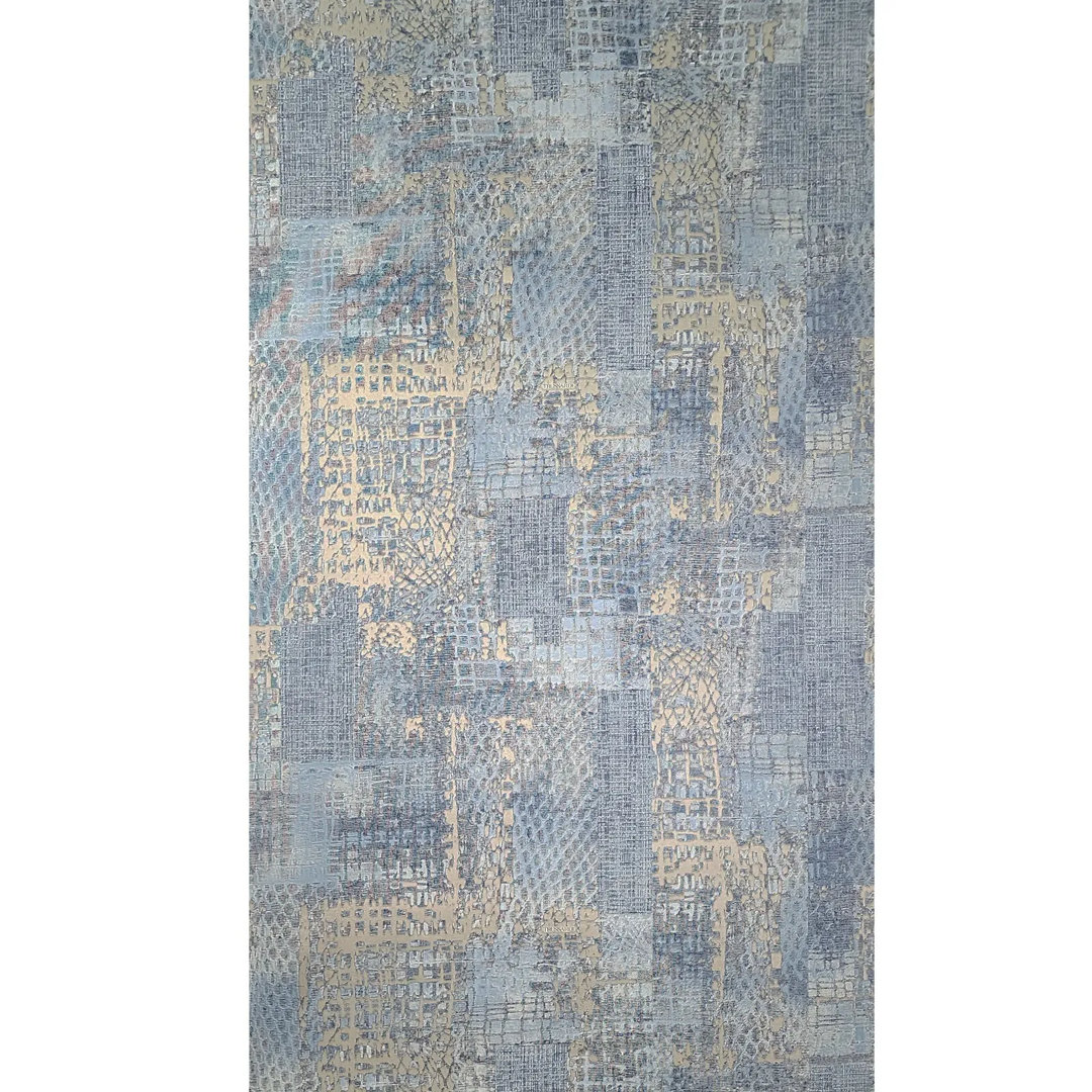 Brockston Abstract Modern Embossed Blue Gray Gold Metallic Faux Fabric Wallpaper Brayden Studio®