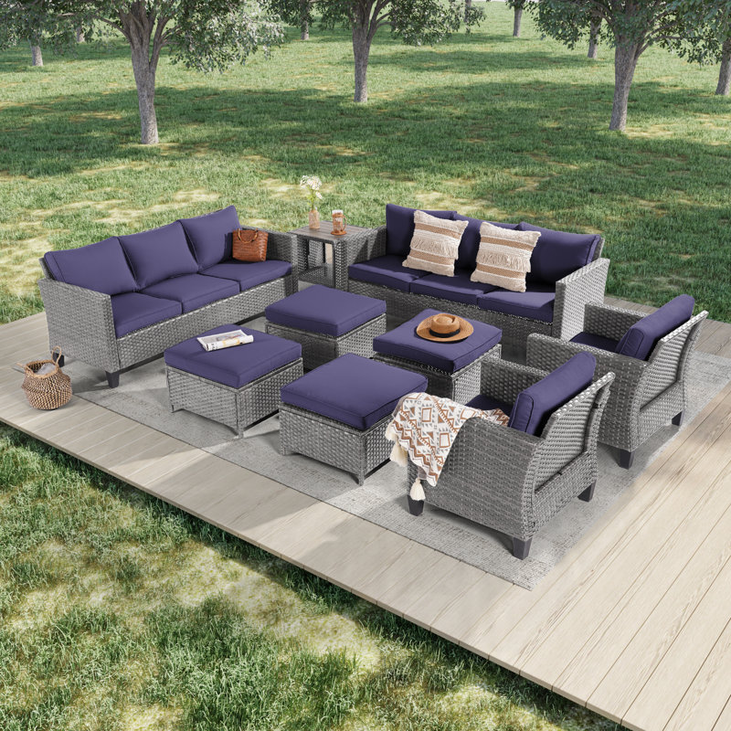 Asharee 8 - Person Patio Conversation Set with Cushions, Navy