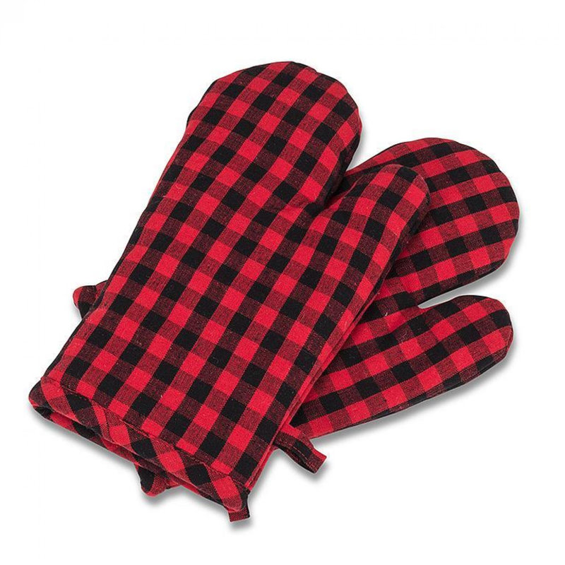 Ensemble de 2 mitaines à carreaux Gingham, Noir / Rouge