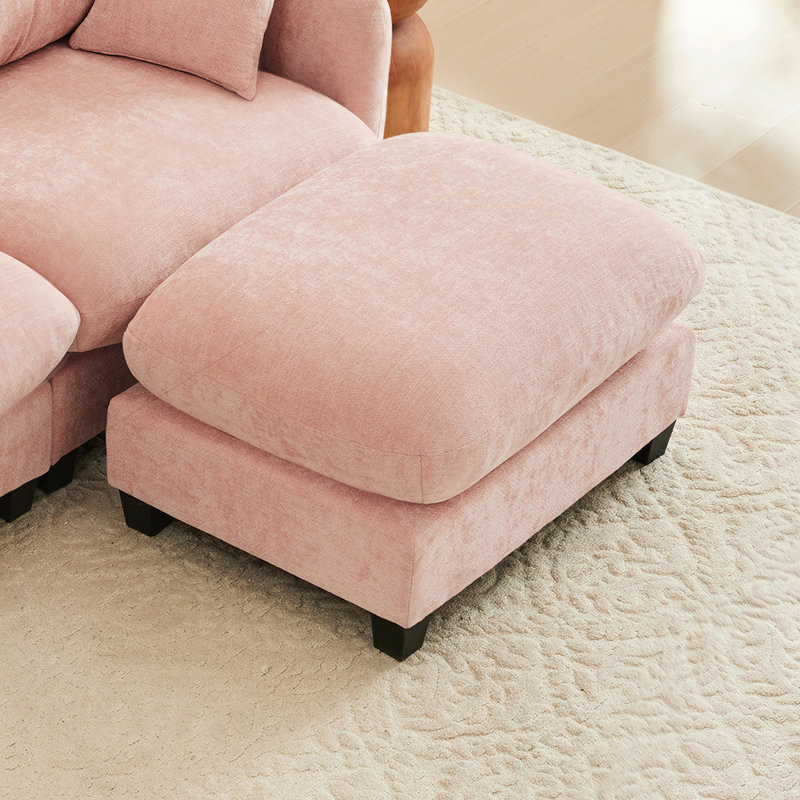 Chenille Ottoman For Living Room, Pink