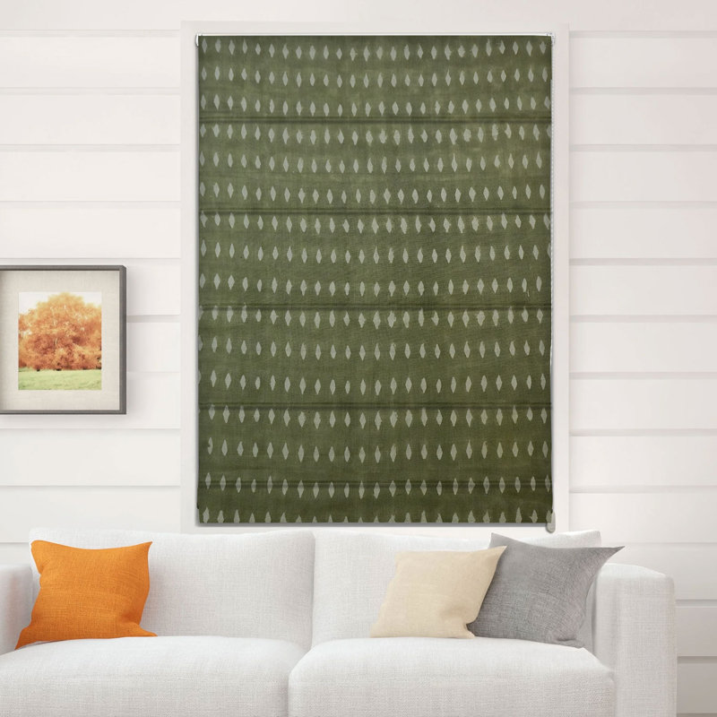 Fabdivine Geomatrical, Black Handmade 100% Blackout Block Print Thick Linen Roman Shade for French Doors, Corded Windows Blinds, Room Darkening and Window Treatments, Omji