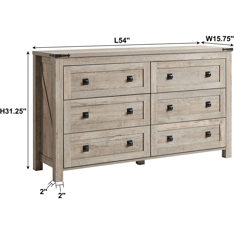Grantville Farmhouse 6 - Drawers Double Dresser, Light Rustic Oak