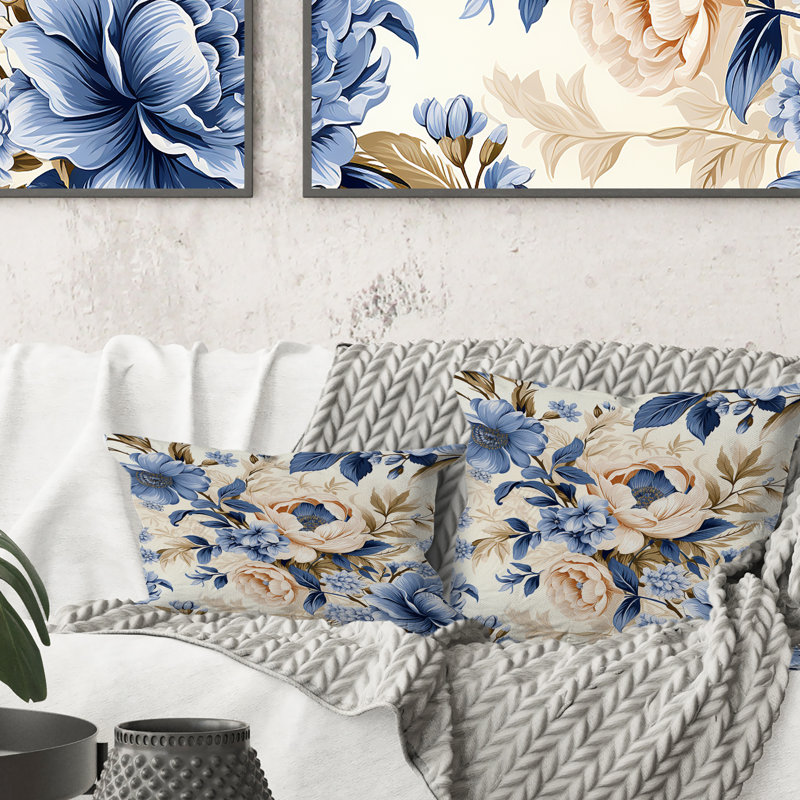 Coussin décoratif victorien rococo bleu cobalt - imprimé floral