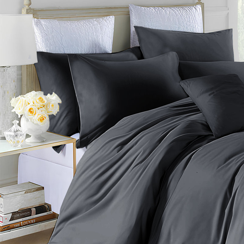 Marnisha Microfiber / Polyester Solid Colour Duvet Cover Set with Pillowcases, Charcoal