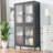Classic Metal Storage Cabinet Display Cabinet With  Glass Doors  Shelves Cabinet  Bookcase Side Cabinet  Home Office  Kitchen Hallway - Black, Waffle Grids Tempered Glass