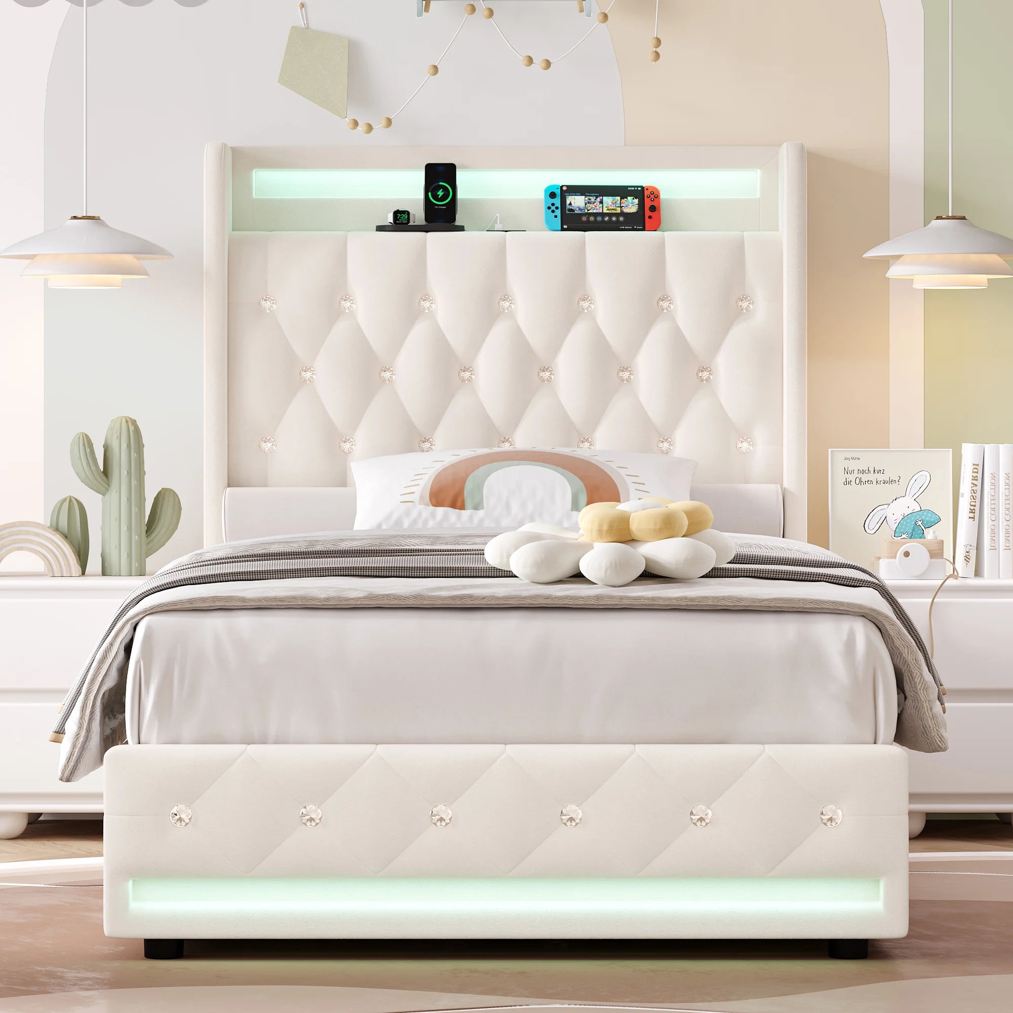 Willa Arlo™ Interiors Glastonbury Upholstered Wingback Bed, 4 Drawers