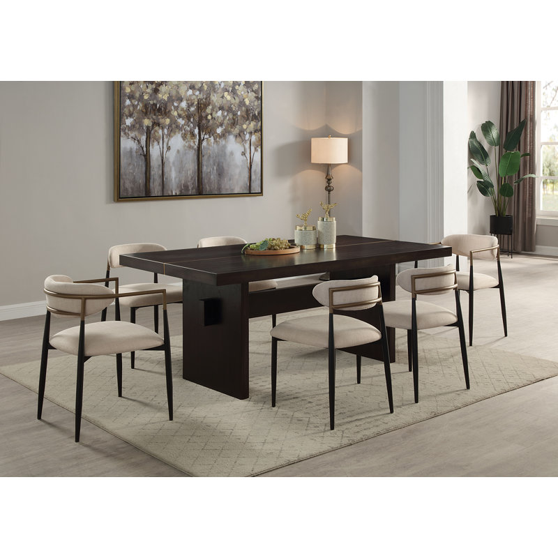 Lisbella Fabric Upholstered Back Arm Chair curved back in Beige/Black (Set of 2)