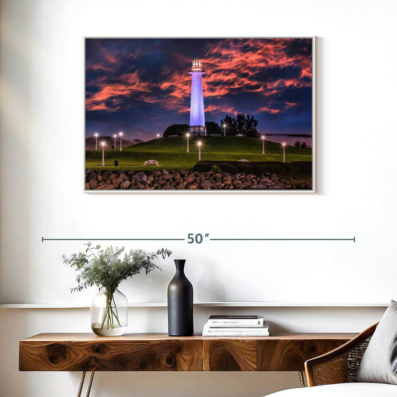 Phare de Long Beach, Cadre flottant blanc, 37 po x 25 po