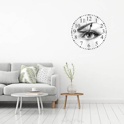 Magnifique horloge murale œil de femme Horloge silencieuse à pile de 10 pouces fonctionnant à piles pour la maison, la salle de lavage, la cuisine, la chambre et le bureau