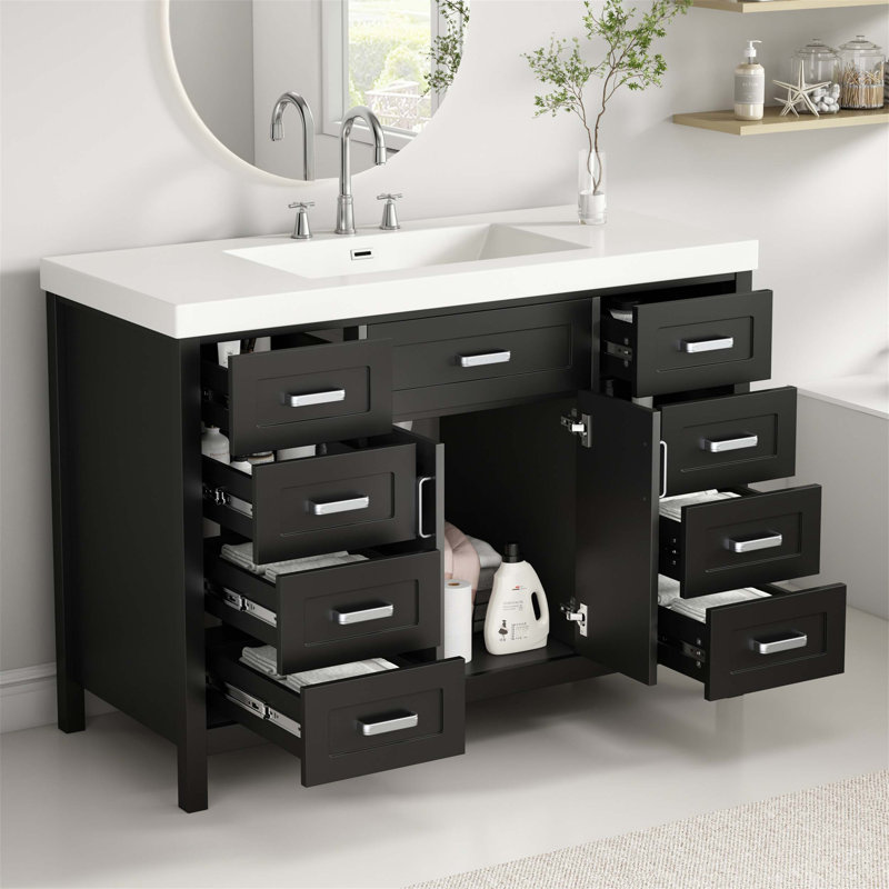 Meuble-lavabo de salle de bain avec lavabo, plusieurs options de rangement, système de fermeture en douceur, conception classique, idéal pour les salles de bain organisées