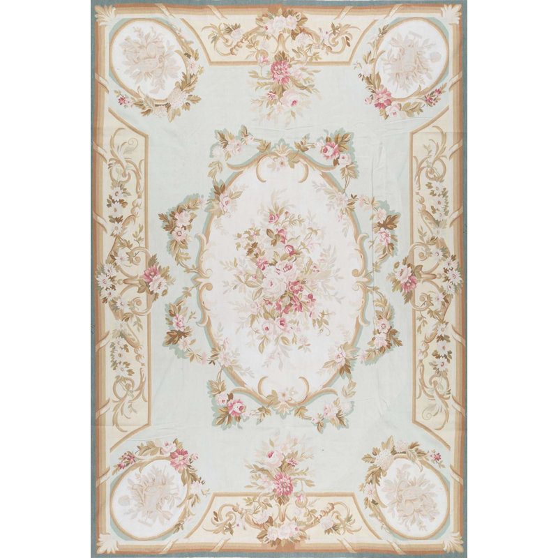 Hand-Knotted High-Quality Green and Beige Area Rug
