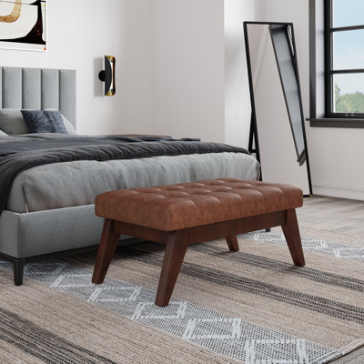Draper 40"W Mid-Century Modern Tufted Ottoman Bench with Solid Wood Frame