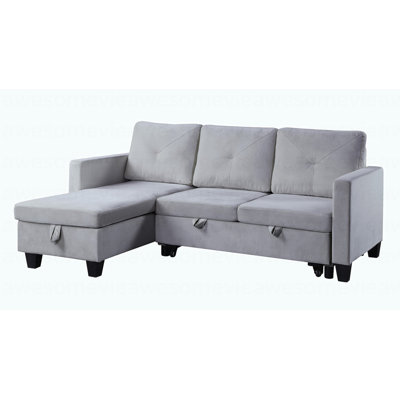 Latitude Run® Modern 83"W Velvet Reversible Sleeper Sectional Sofa With Storage Chaise