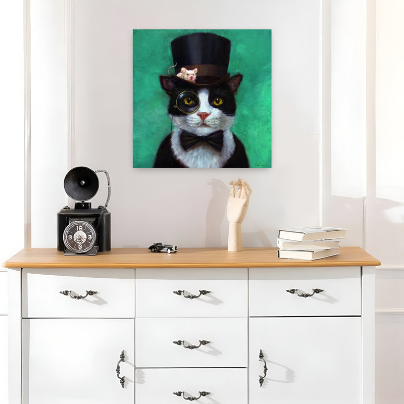 Art urbain contemporain de chat tuxedo, H 18 po x l 18 po