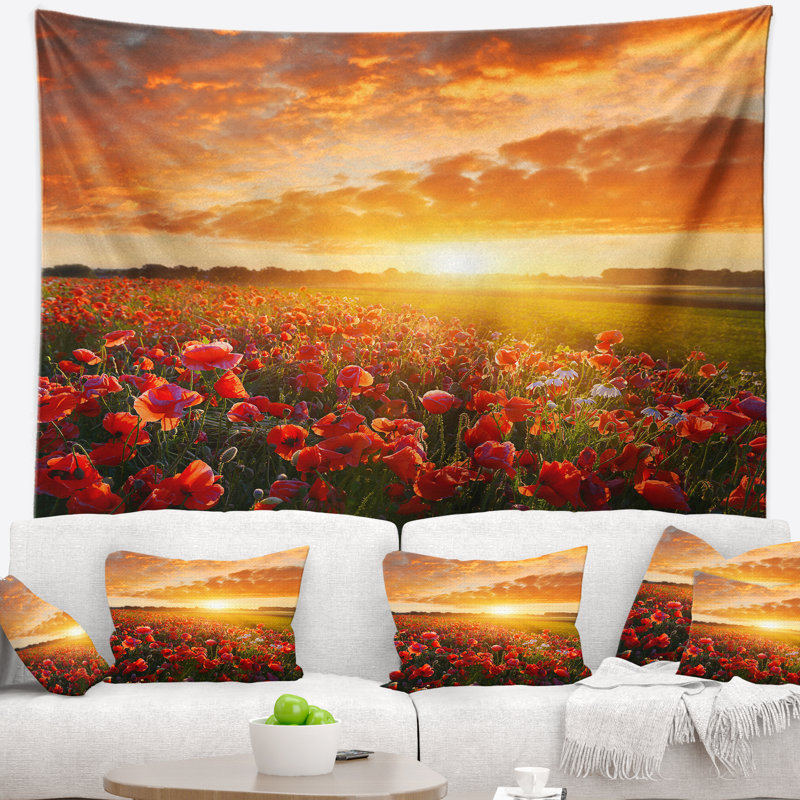 Abstrait magnifique coquelicot au coucher du soleil, H 78 po x l 92 po