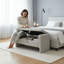 Banc moderne avec accoudoirs et rangement, tabouret confortable pour repose-pieds, salon, chambre à coucher-1051417351