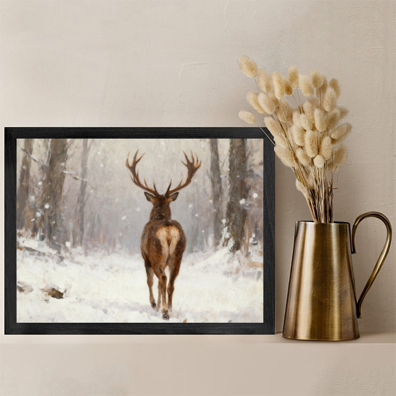 «Black Bucks in the Snow», reproduction d'art encadrée noire, H 9 po x l 11 po