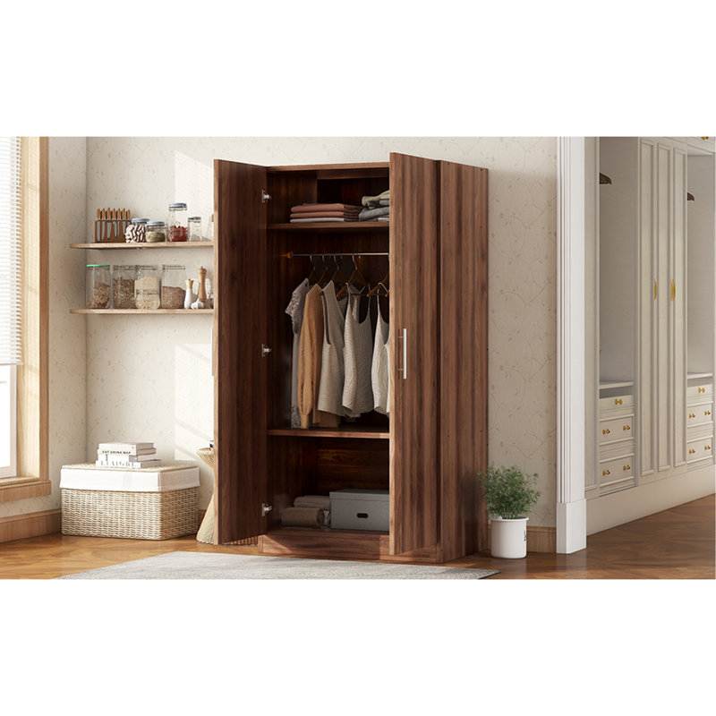 Armoire-penderie 2 portes en bois avec 3 tablettes de rangement
