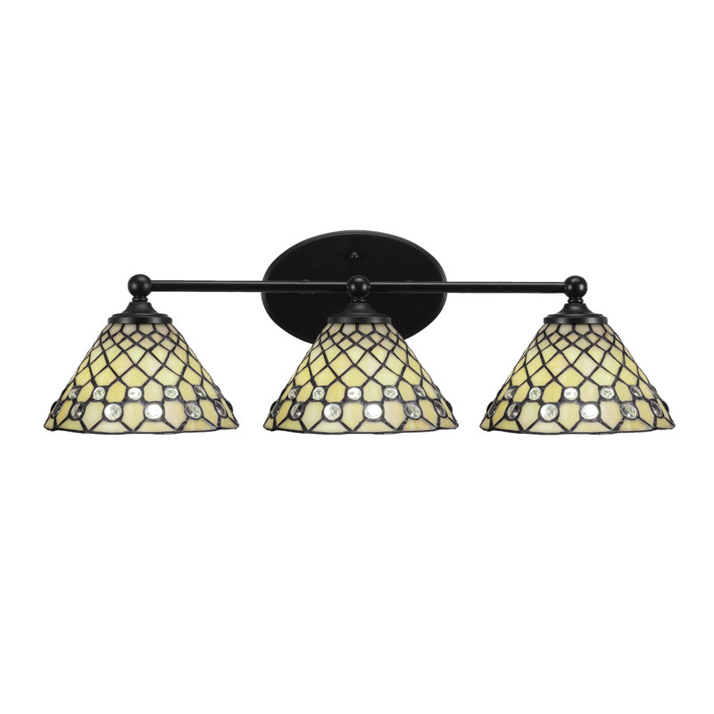 Barre d'éclairage de salle de bain Bl Blane au fini noir mat avec verre d'art 7 "Starlight, 3