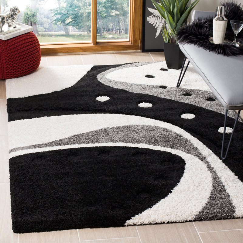 Tapis noir / ivoire Ashal, Rectangle 5 pi 3 po x 7 pi 6 po, Black/Ivory