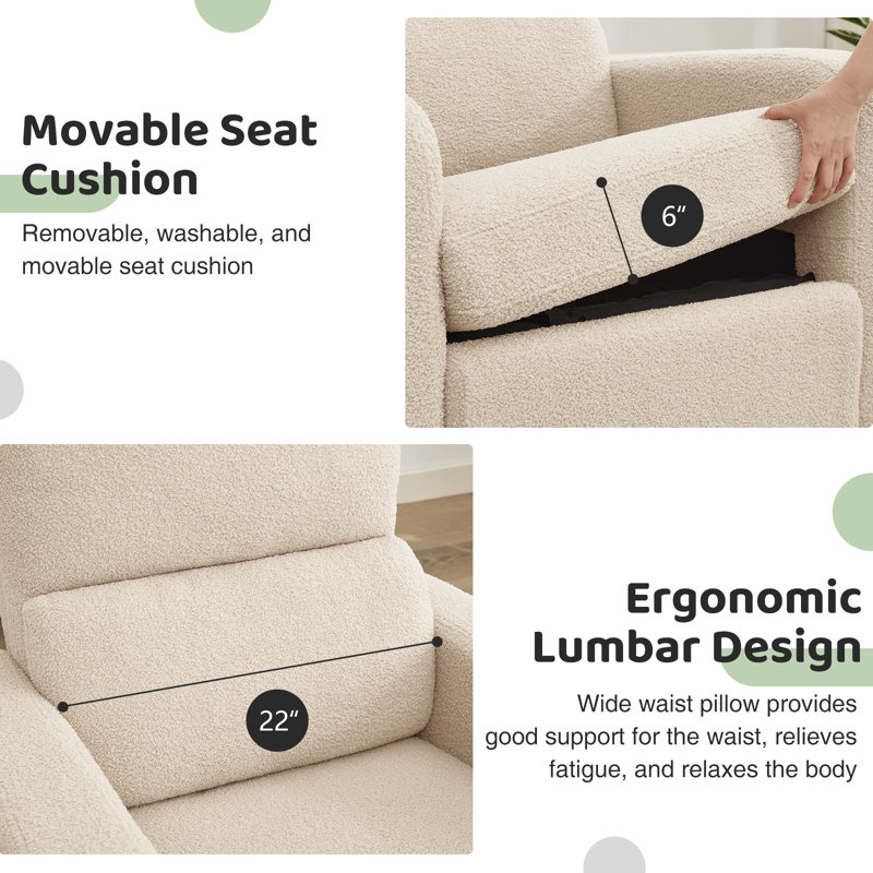 Breh  36"W Power Swivel Rocker Glider Recliner with USB and Type-C Port, Beige Teddy