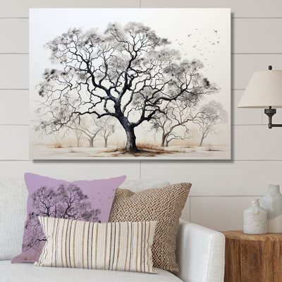 Minimalisme, arbres en chêne noir et blanc III sur toile