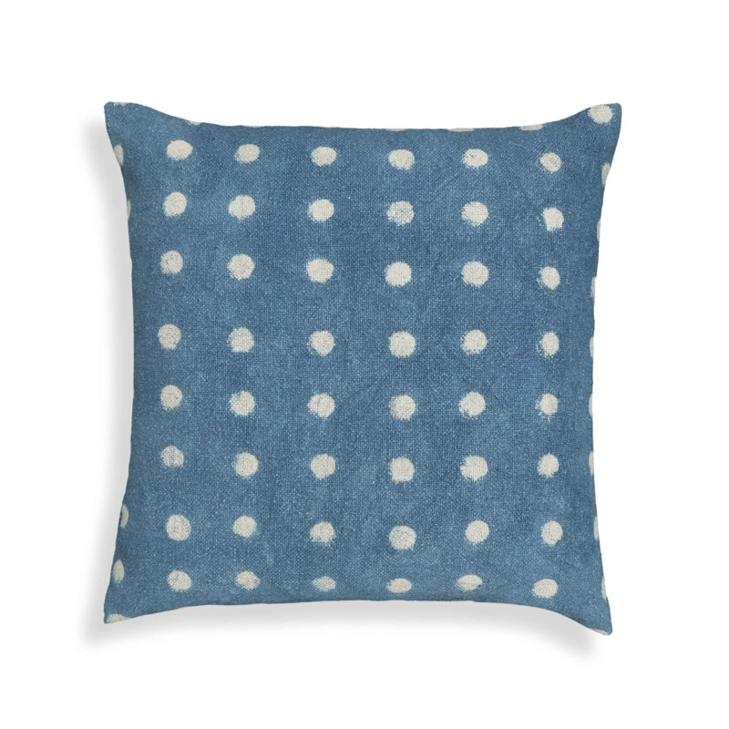 Coussin décoratif en coton 20 po Indigo, Pois bleus