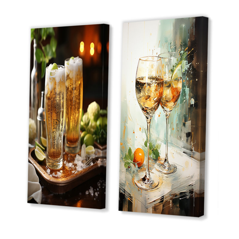 Sudsy Abstraction Beer - ensemble d'art mural sur toile 2 pièces, Toile tendue, H 40 po x l 41 po
