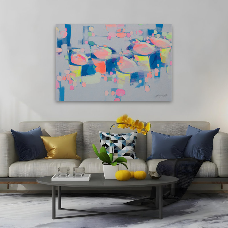 Harbour 2 bleu gris rosé vert art contemporain, H 60 po x l 40 po