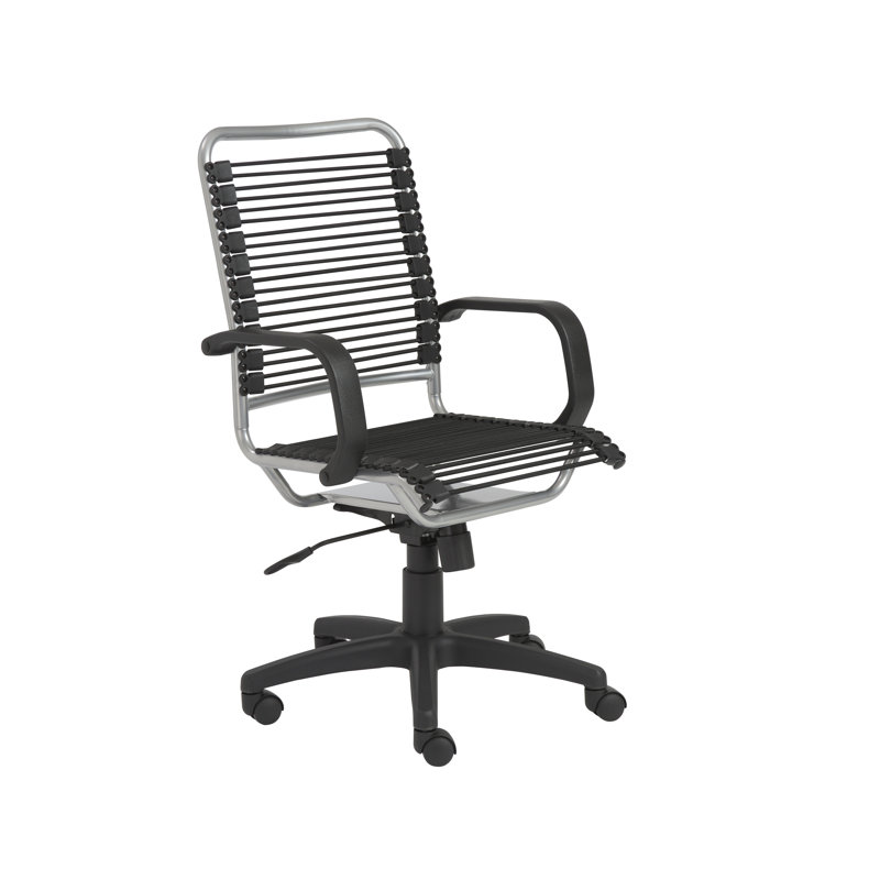 Juyne Steel Bungee Swivel Task Chair with Adjustable Height , Silver/Black, Black Faux Leather