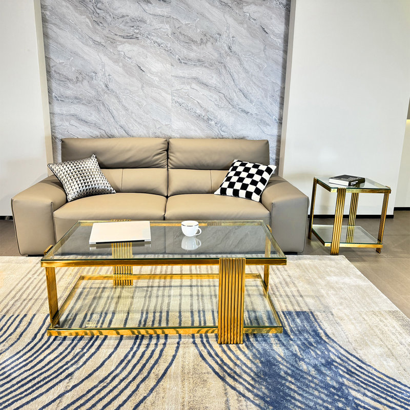 Clate Glass Top Coffee Table, Gold, Clear