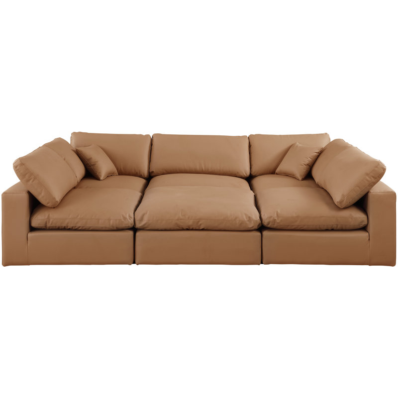 Holtzlander Upholstered U-Shaped Sectional Reversible, Cognac Vegan Leather